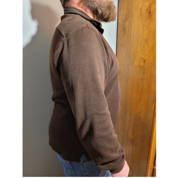IZOD Men Brown Quarter Zip Sweater Large Cotton 3D Chest Logo Collared Old Money - Picture 8 of 10
